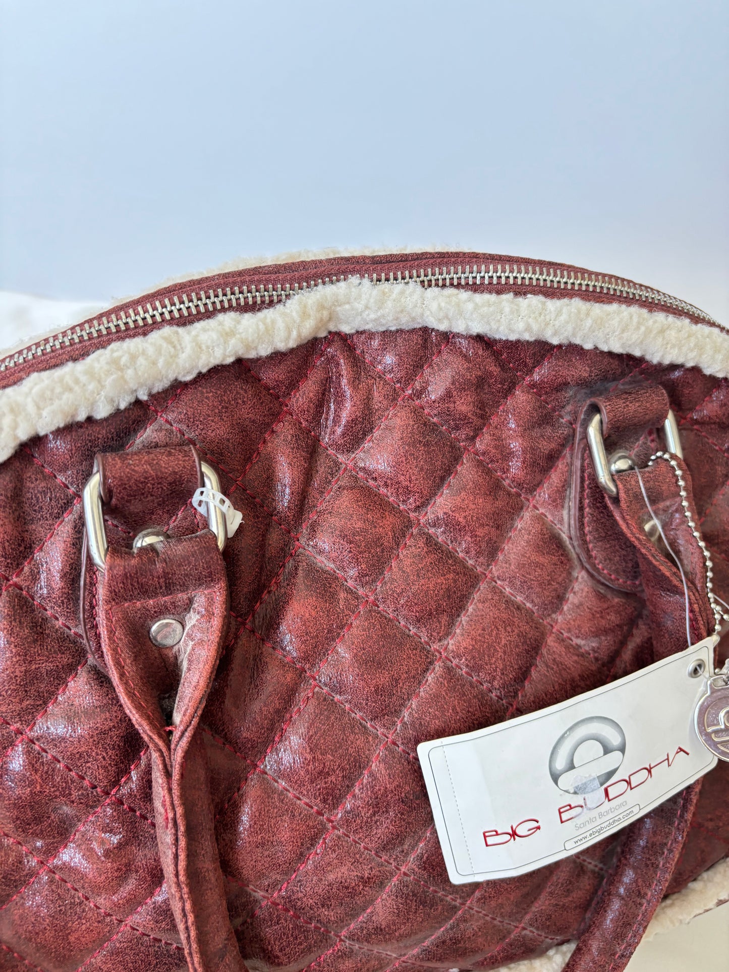 Vintage Burgundy Sherpa Quilted Patterned Bag