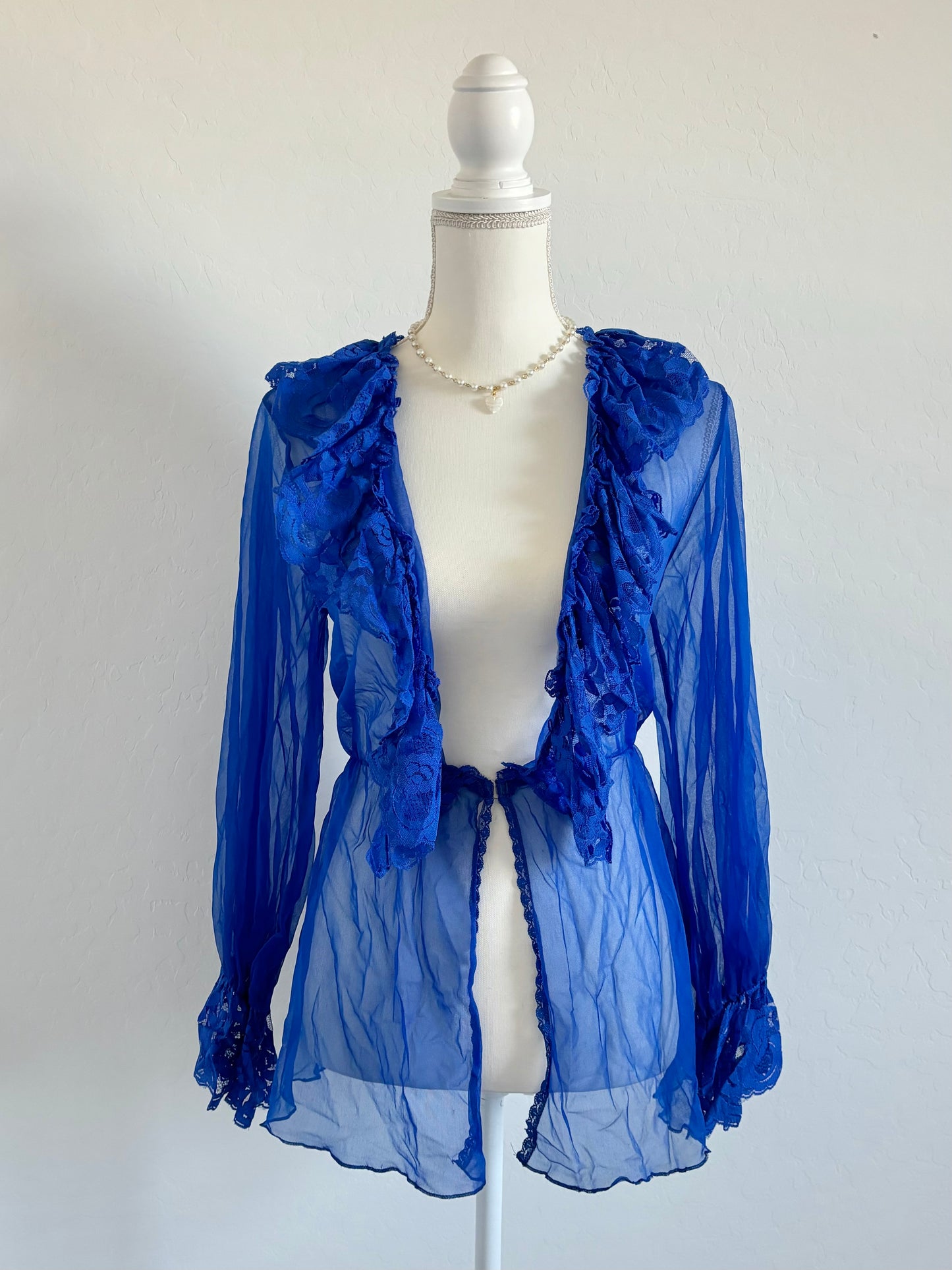 Vintage 1970’s Cobalt Blue Mesh Longsleeve Dress (Small)