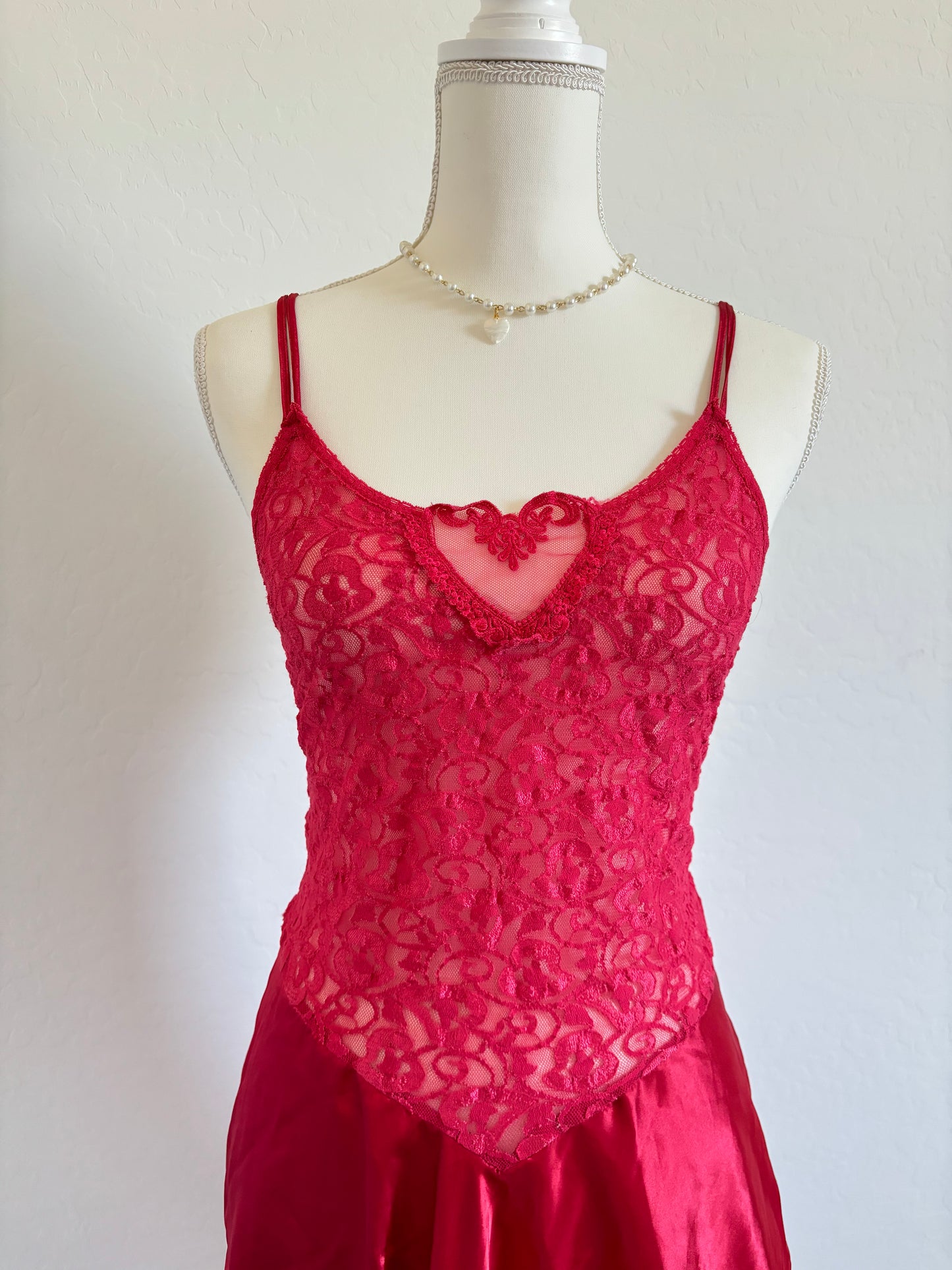 Vintage 80’s Red Heart Lace Lingerie Dress (Medium)