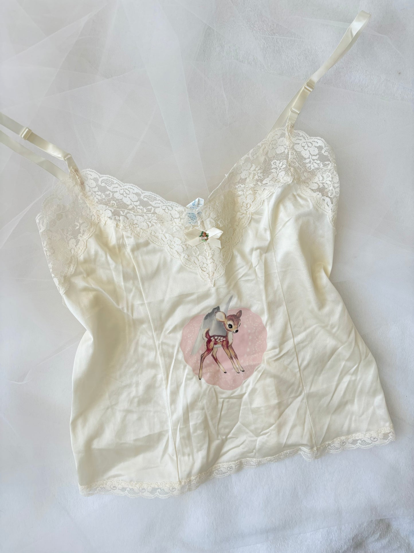 Vintage Reworked Bambi Satin Stretchy Cami 60’s Top (Large)