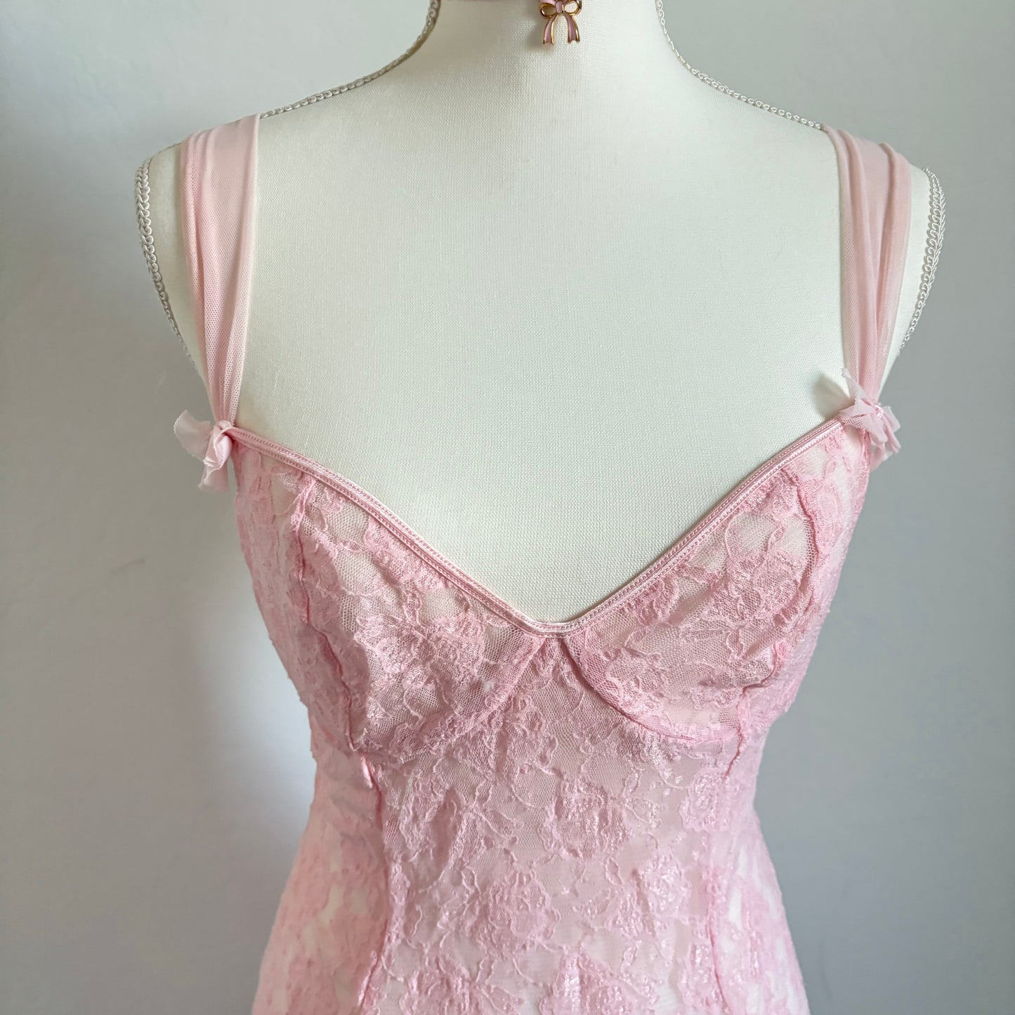 Vintage Lace Pastel Pink Babydoll Dress (Large)