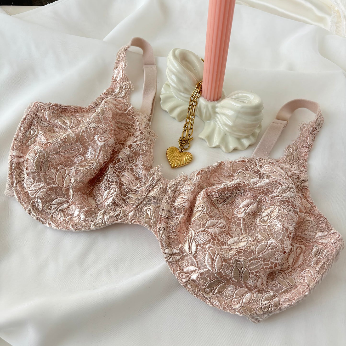 Vintage Embroidered Blush Bra (36D)