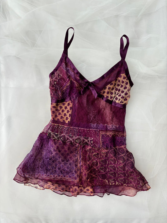 Vintage 100% Silk Purple Fairy Camisole Babydoll Top (Medium)