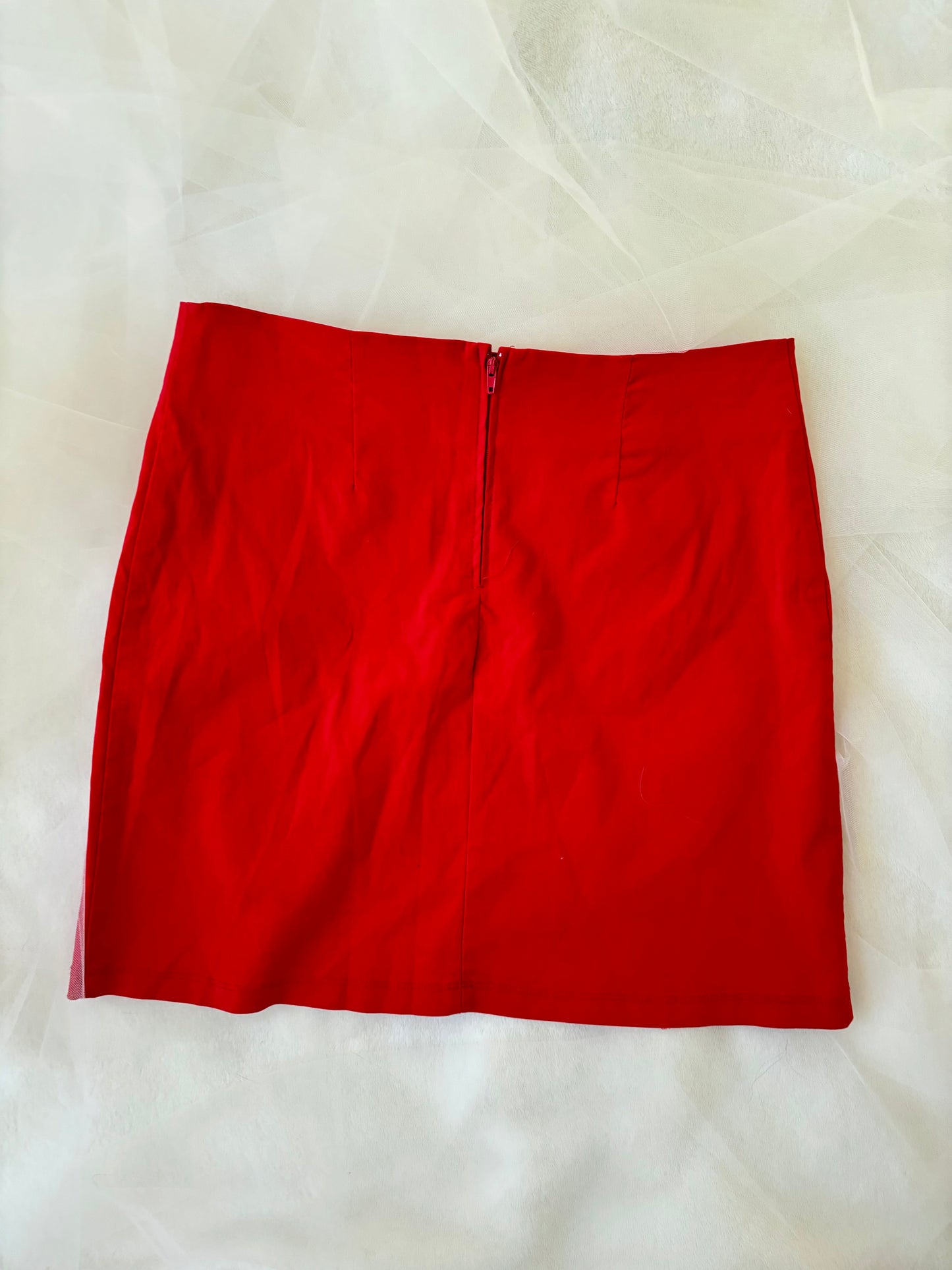 Vintage 90’s Mini Red Stretchy Zip-Up Skirt (Large)