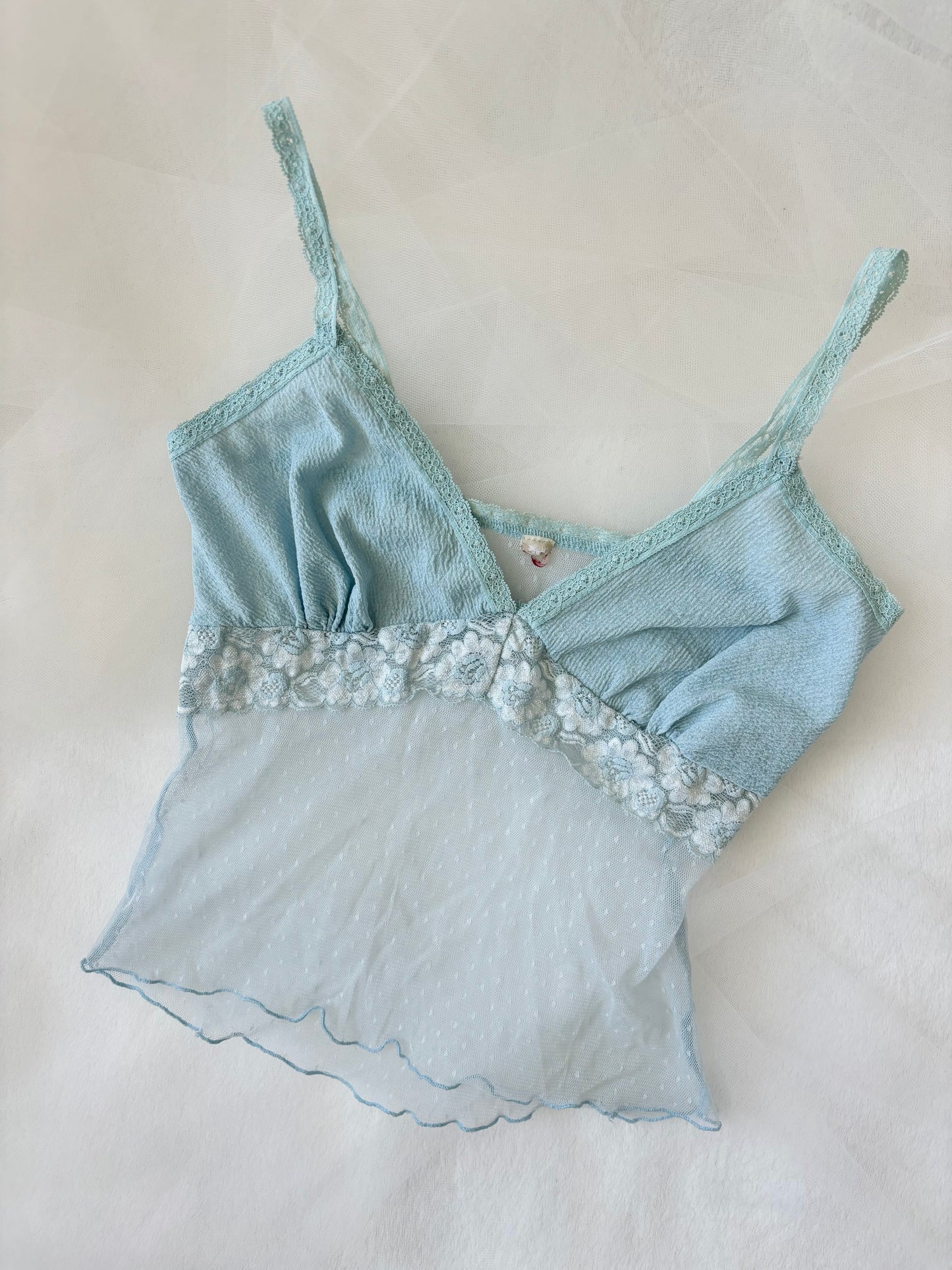 Vintage Babydoll Pastel Blue Cami Mesh Stretchy Top (Extra Small)