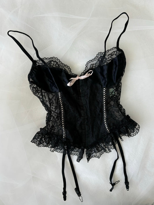 Vintage Black Corset 80’s Lingerie Top (Medium)