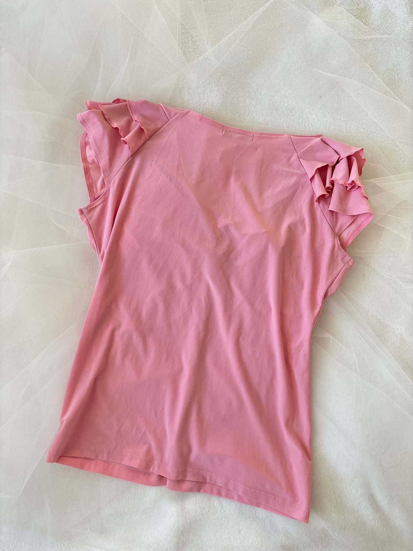 Vintage Baby Pink Stretchy Blouse Top (Large)