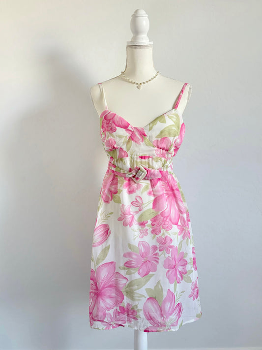 Vintage Floral 90’s Belted Dress (Medium)