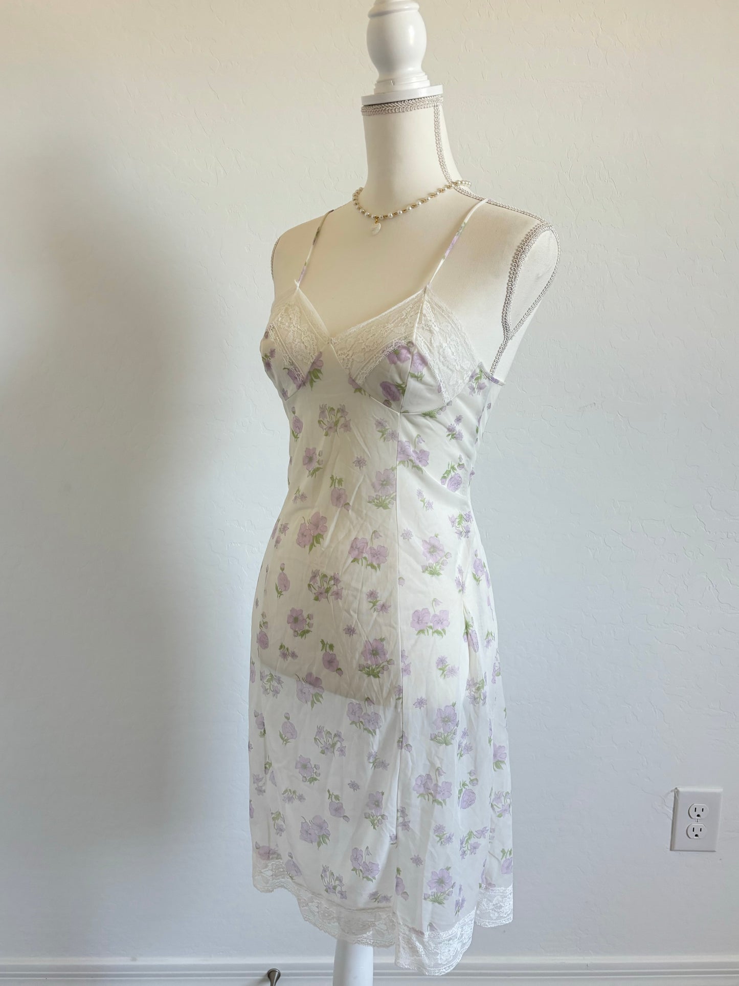 Vintage Pastel Floral Sheer 80’s Lingerie Dress (Small)