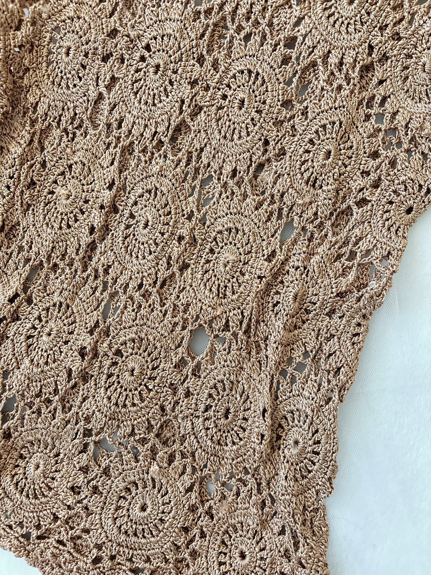 Vintage Brown Crochet Knit Tank See Through Tank Top (Small)