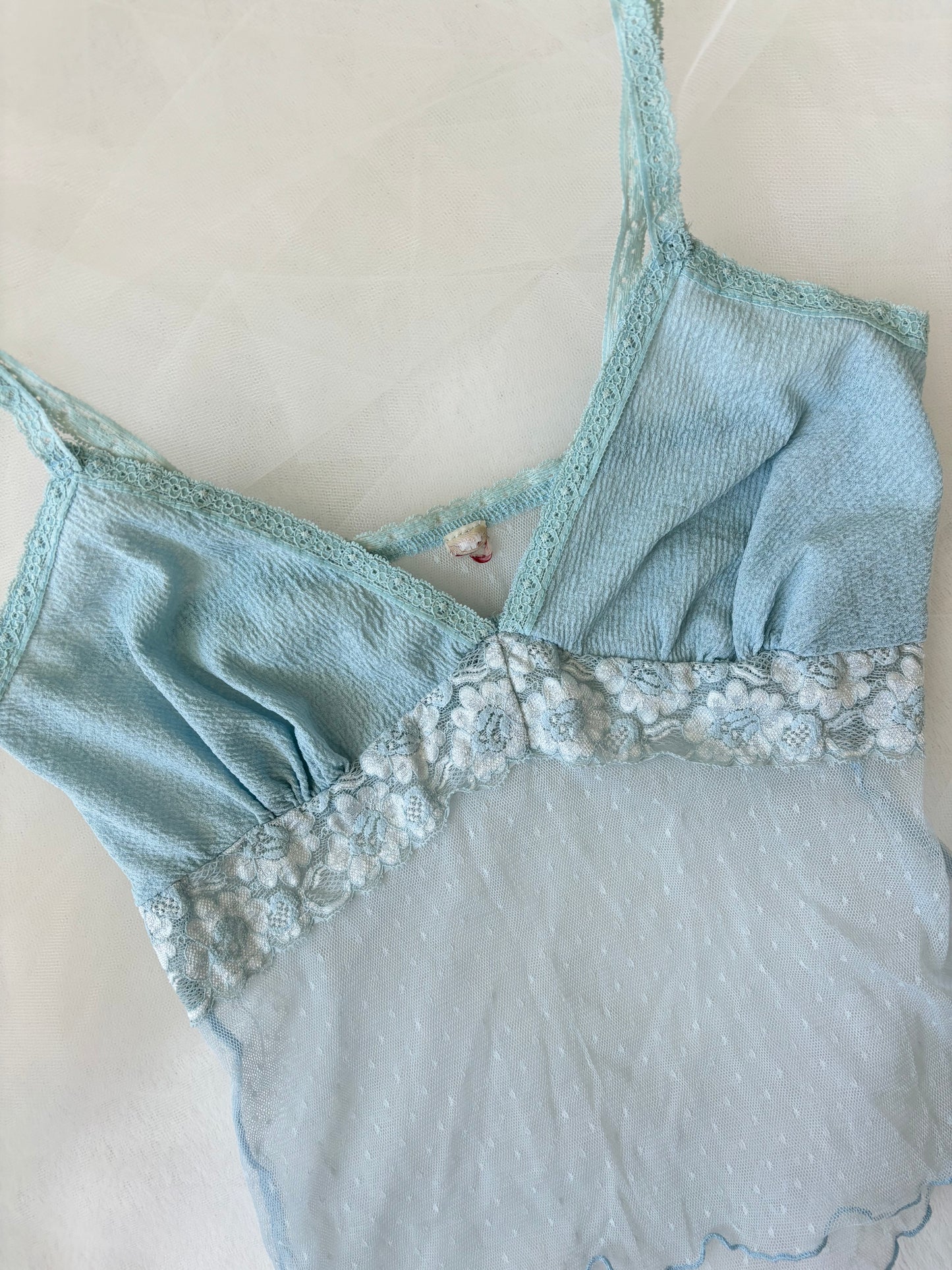 Vintage Babydoll Pastel Blue Cami Mesh Stretchy Top (Extra Small)