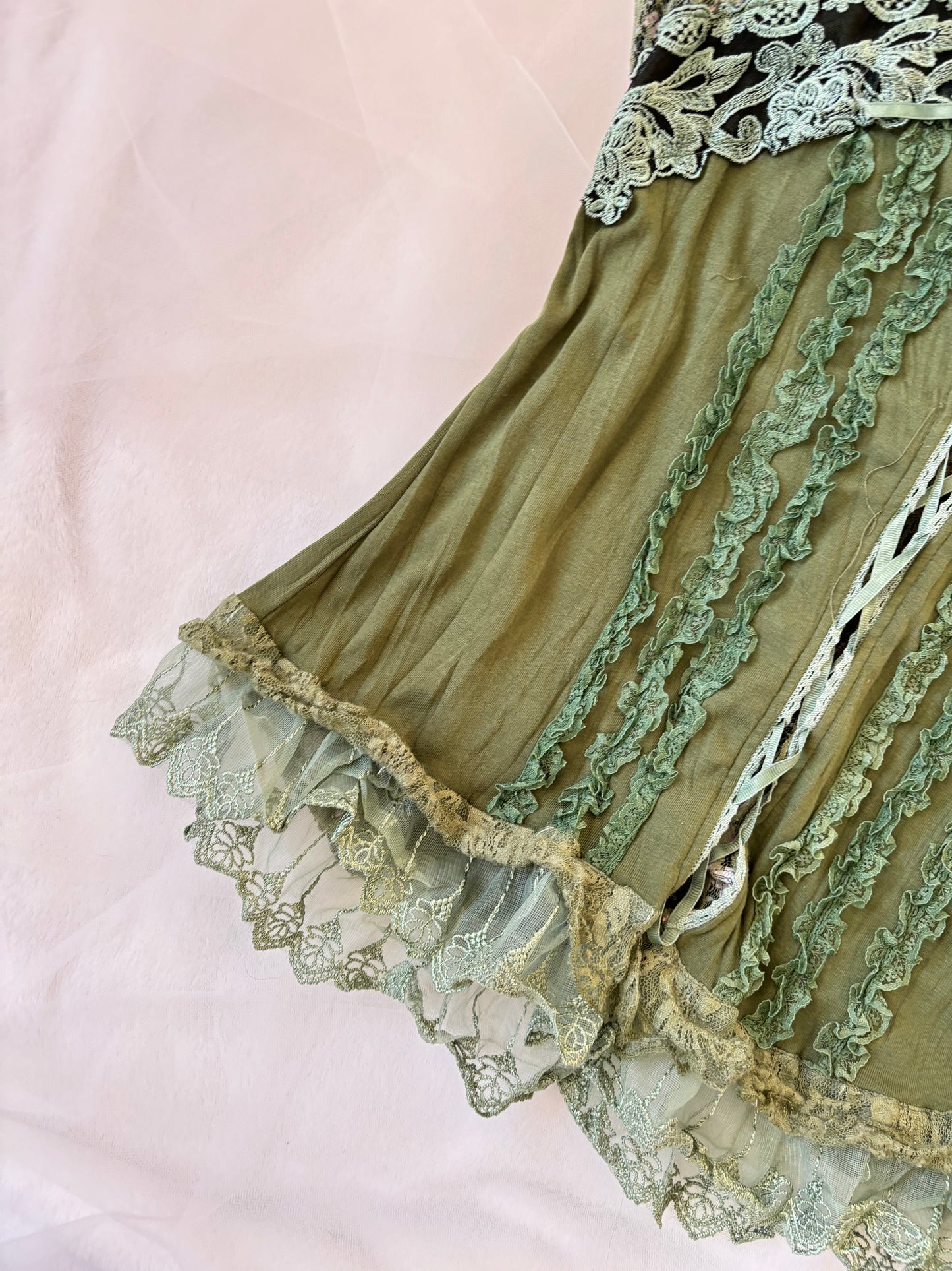 Vintage Fairy Green Lace Tank Stretchy Top (Large)