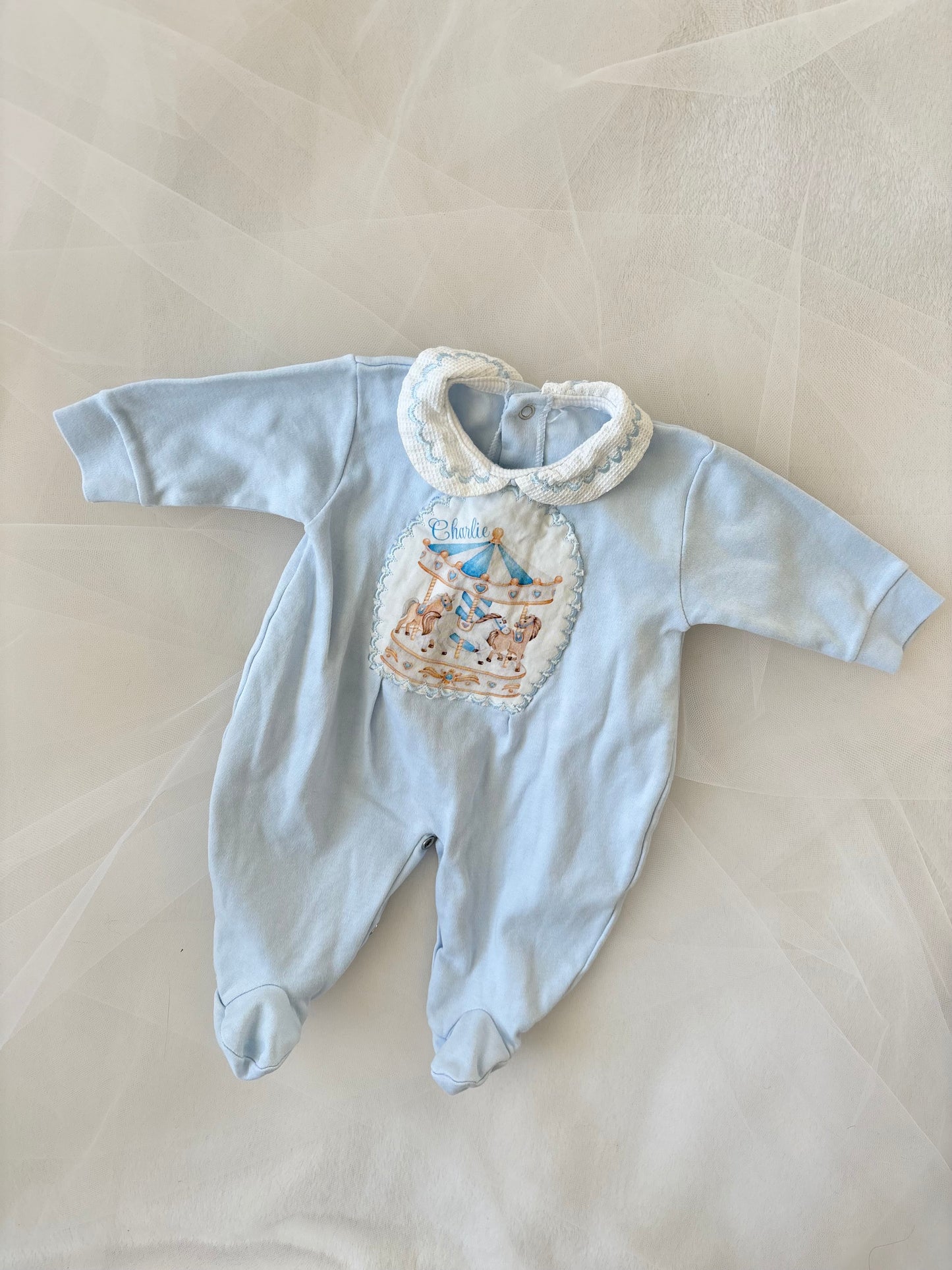 Vintage 70’s Carousel Baby Blue Onesie (3mo)