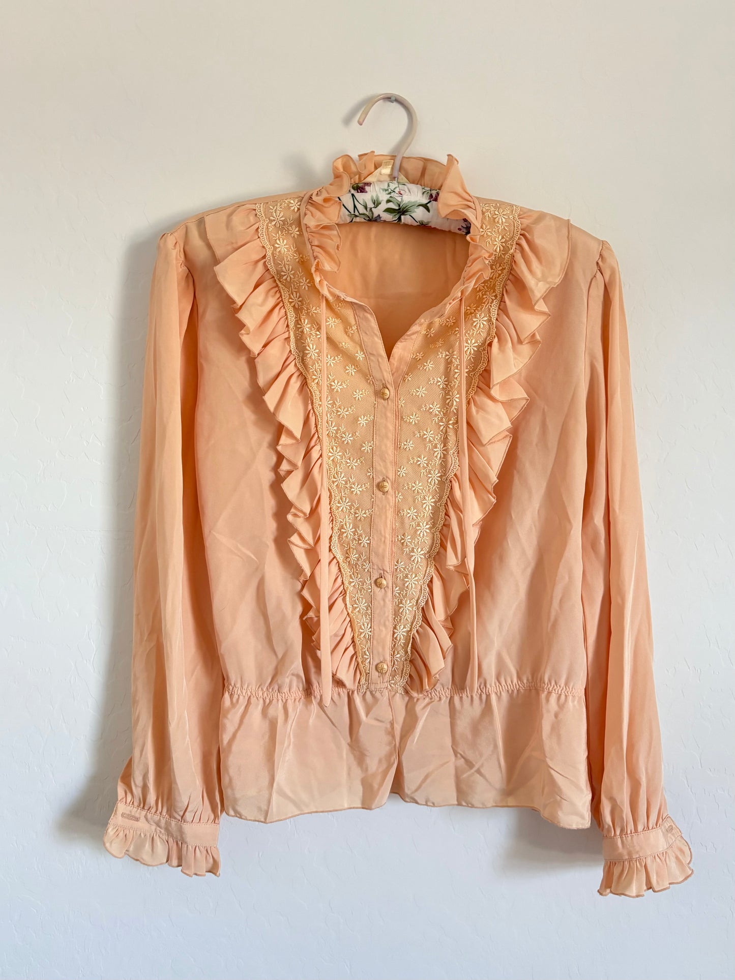 Vintage 1970’s Peach Prairie Blouse Top (Medium)