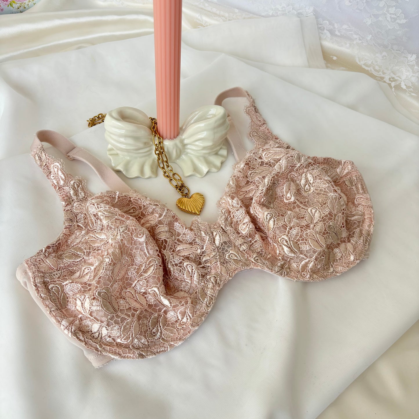 Vintage Embroidered Blush Bra (36D)