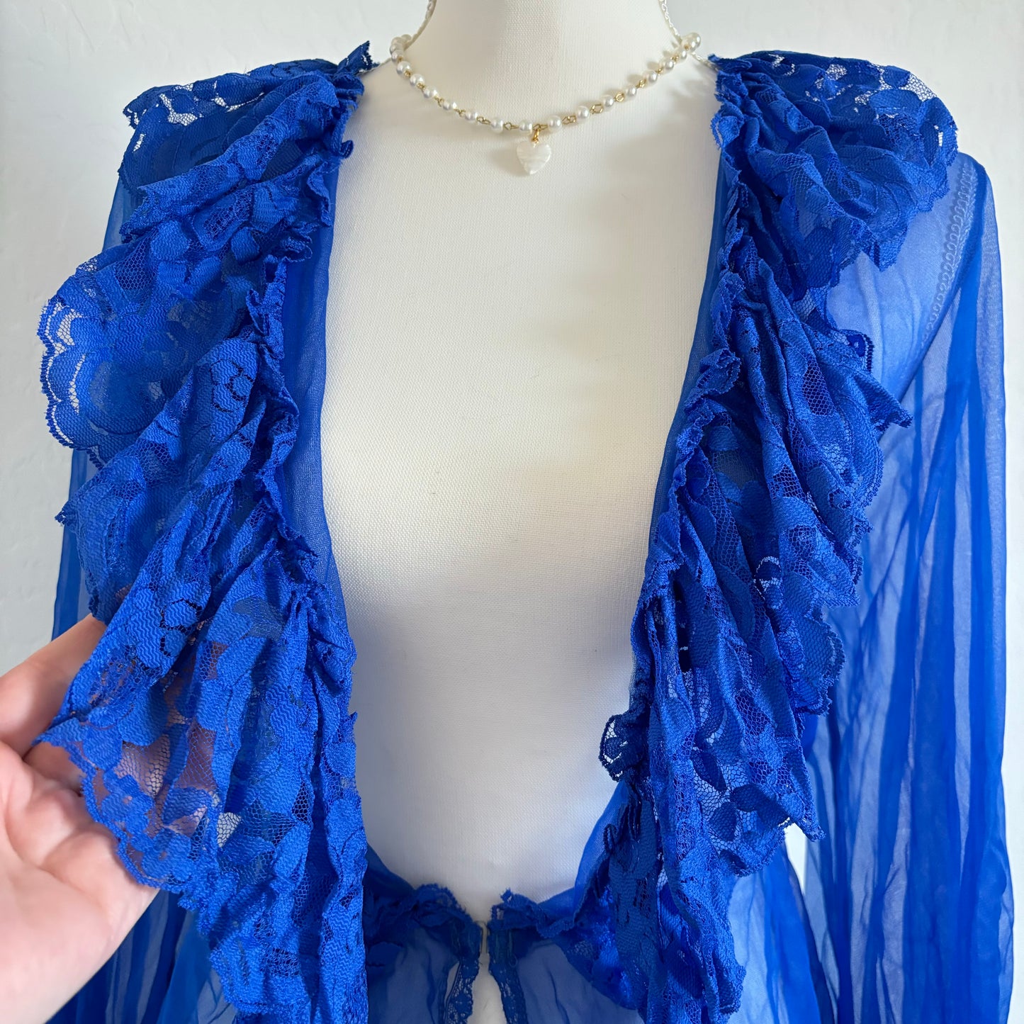 Vintage 1970’s Cobalt Blue Mesh Longsleeve Dress (Small)