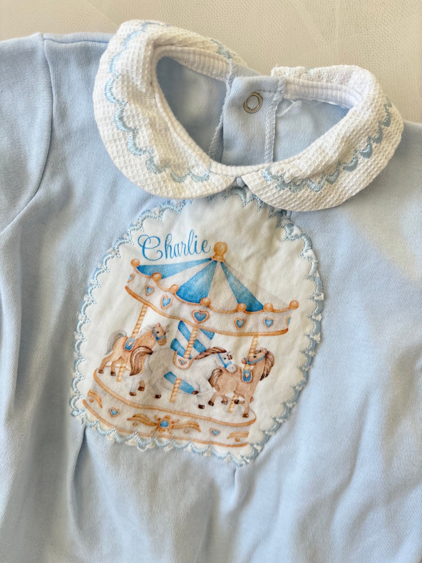 Vintage 70’s Carousel Baby Blue Onesie (3mo)