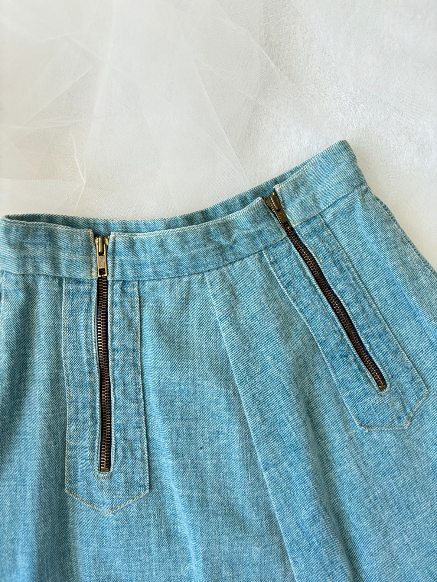 Vintage 70’s Double Zip-Up Denim A-Line Skirt (Extra Small)