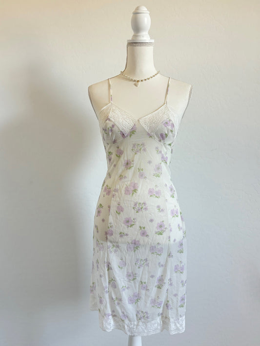 Vintage Pastel Floral Sheer 80’s Lingerie Dress (Small)