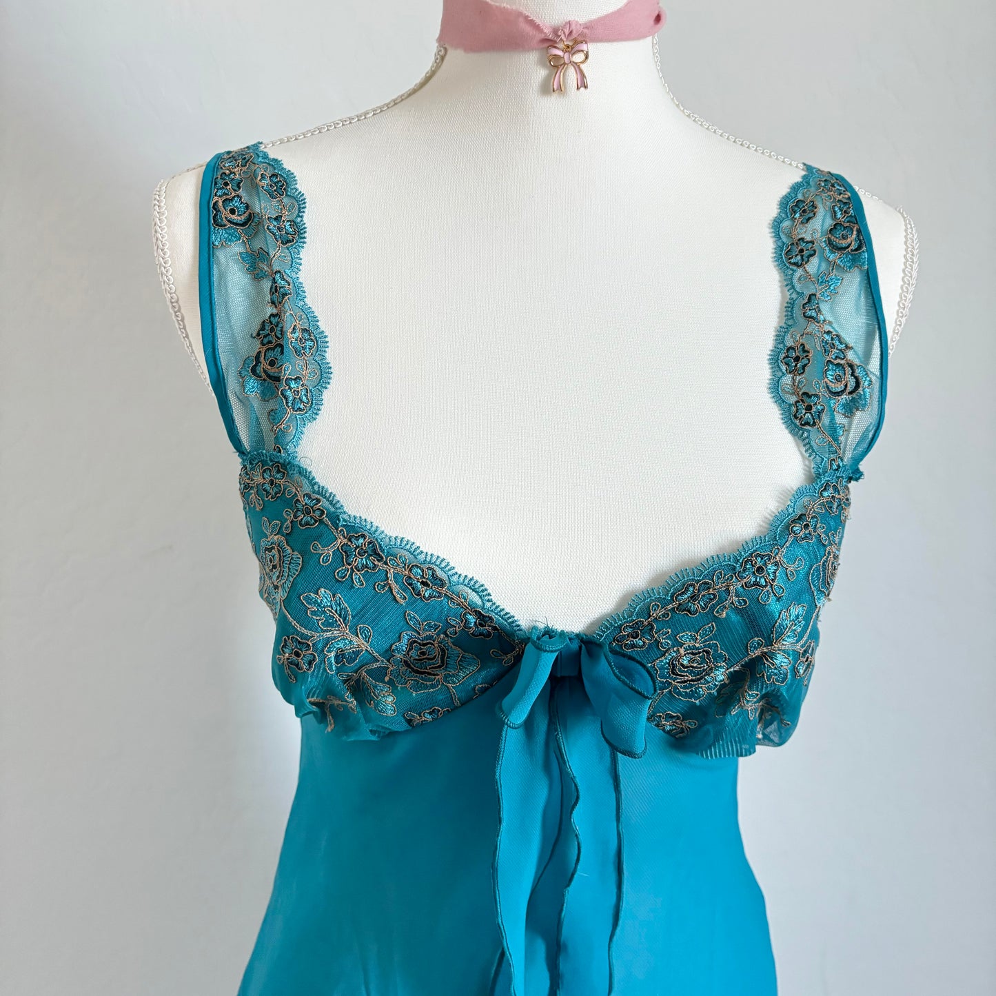 Vintage Blue Fairy Whimsical Embroidered Lingerie Dress (Medium)