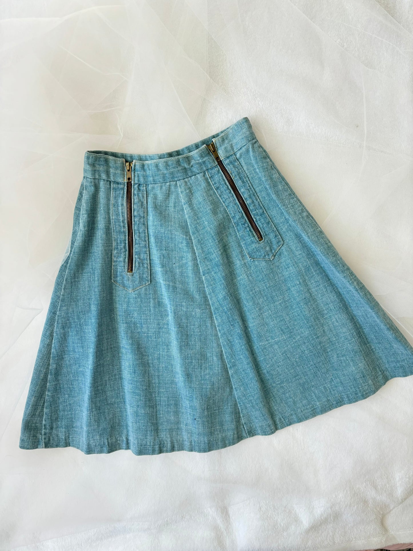 Vintage 70’s Double Zip-Up Denim A-Line Skirt (Extra Small)