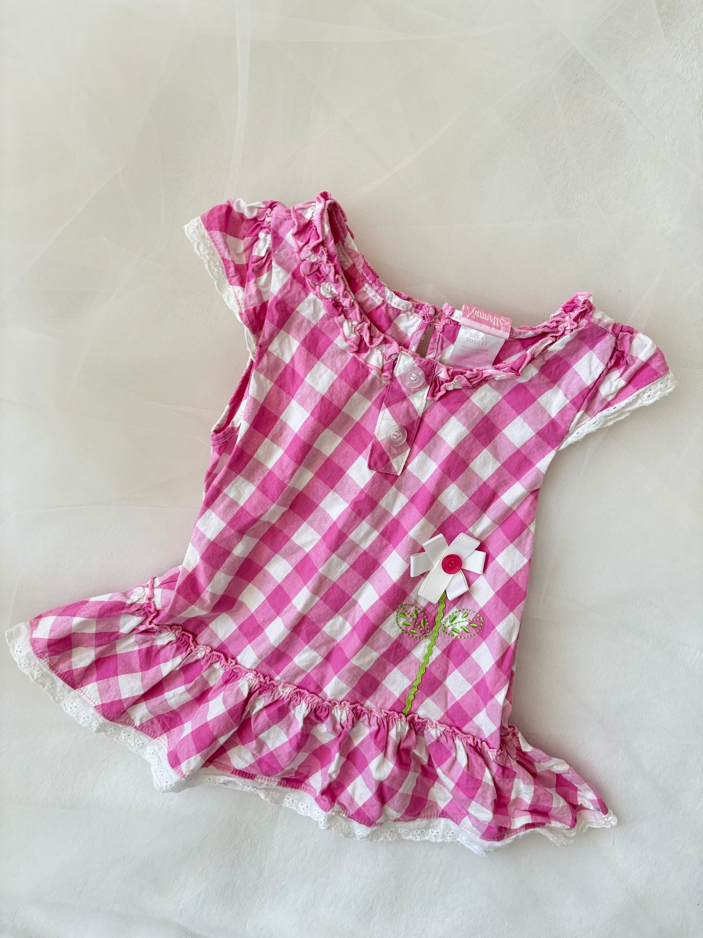 Y2K Plaid Babydoll Floral Dress (4T)