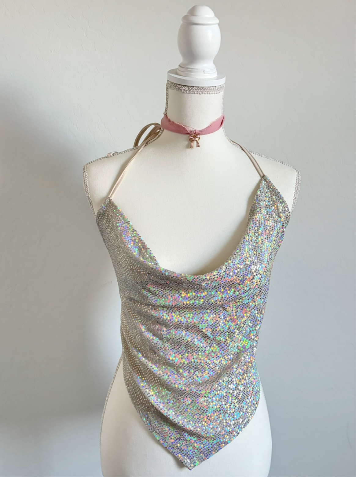 Shimmer Halter 90’s Backless Top (Small)