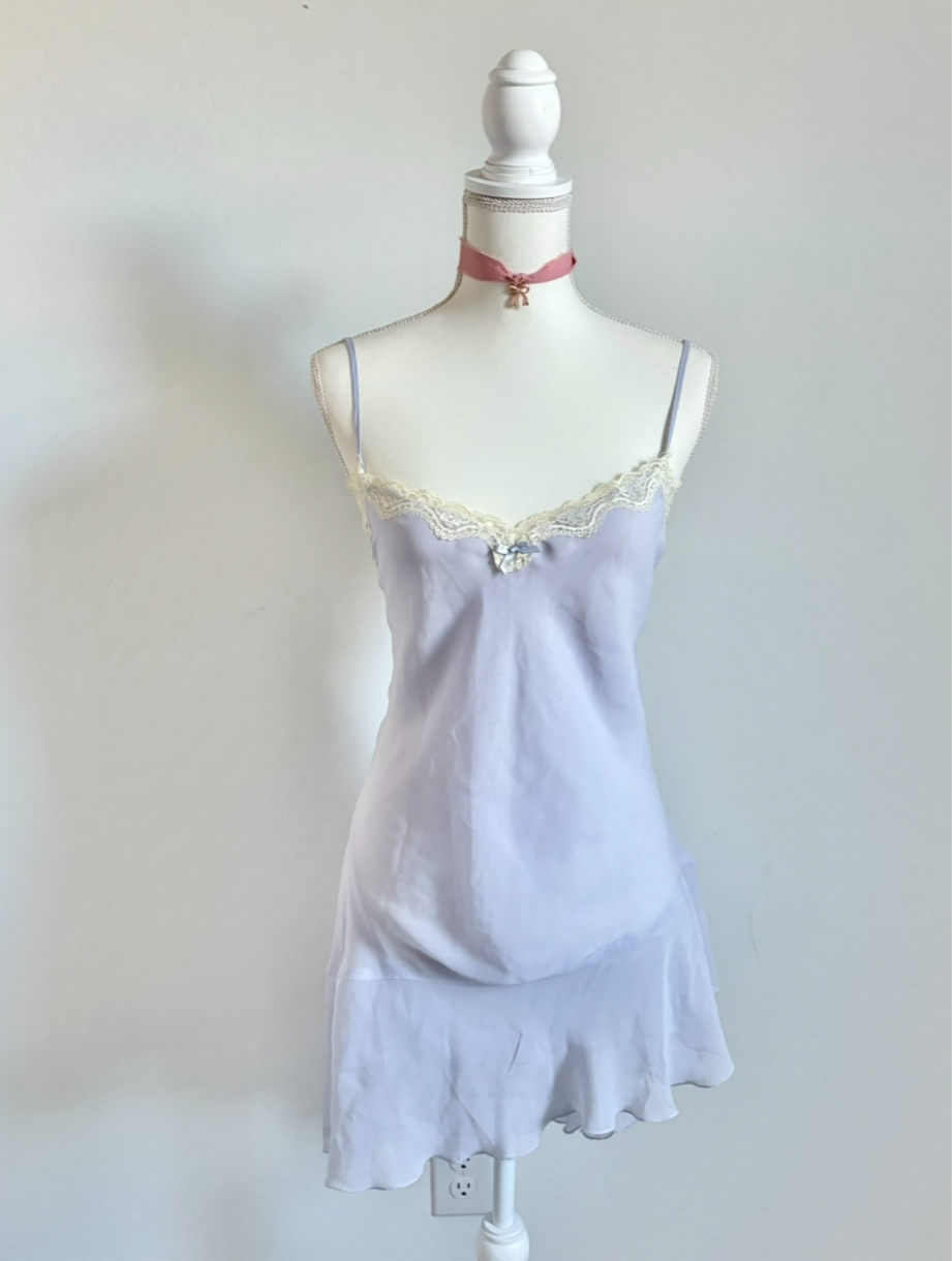 Vintage Pastel Lingerie Spaghetti Strap Sheer Lavender Dress (Large)