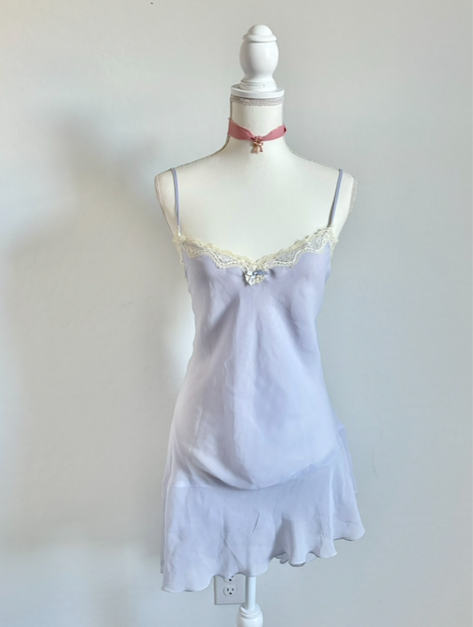 Vintage Pastel Lingerie Spaghetti Strap Sheer Lavender Dress (Large)