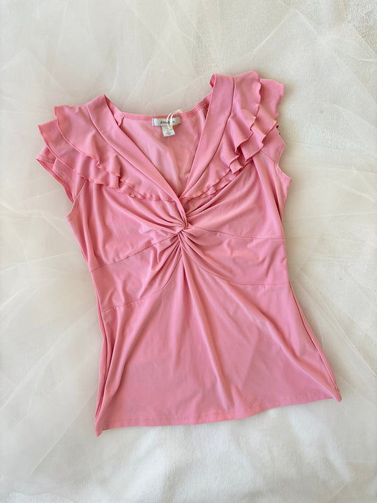 Vintage Baby Pink Stretchy Blouse Top (Large)