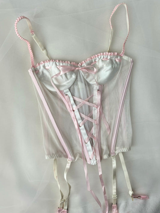 Little Bo Peep White & Pink Corset Top by Shirley of Hollywood (S)