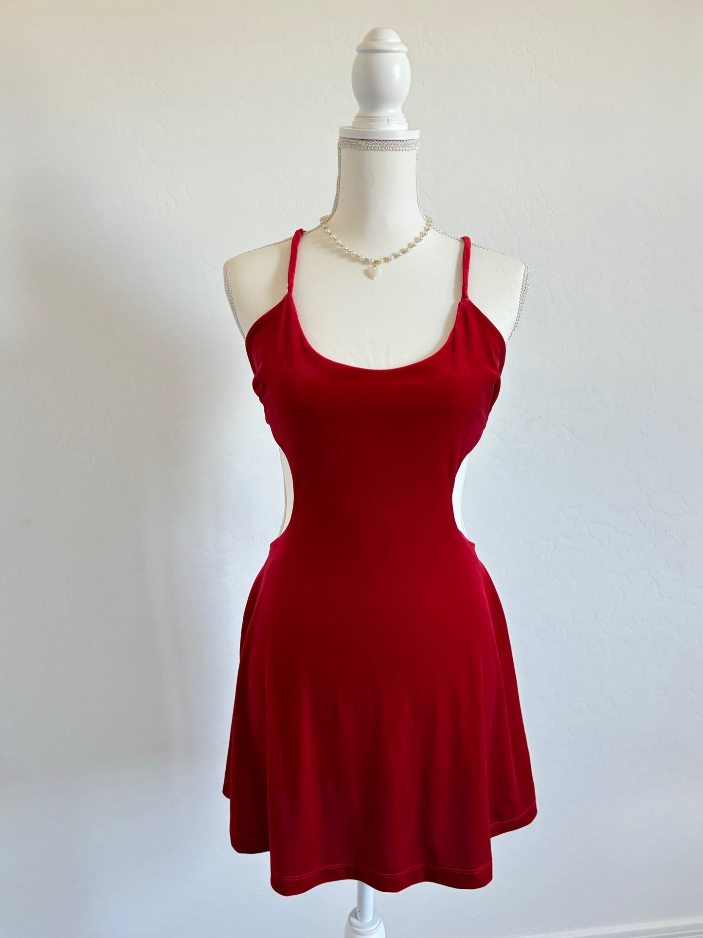 Vintage Red Velvet 90’s Bodycon Mini Dress (Small)