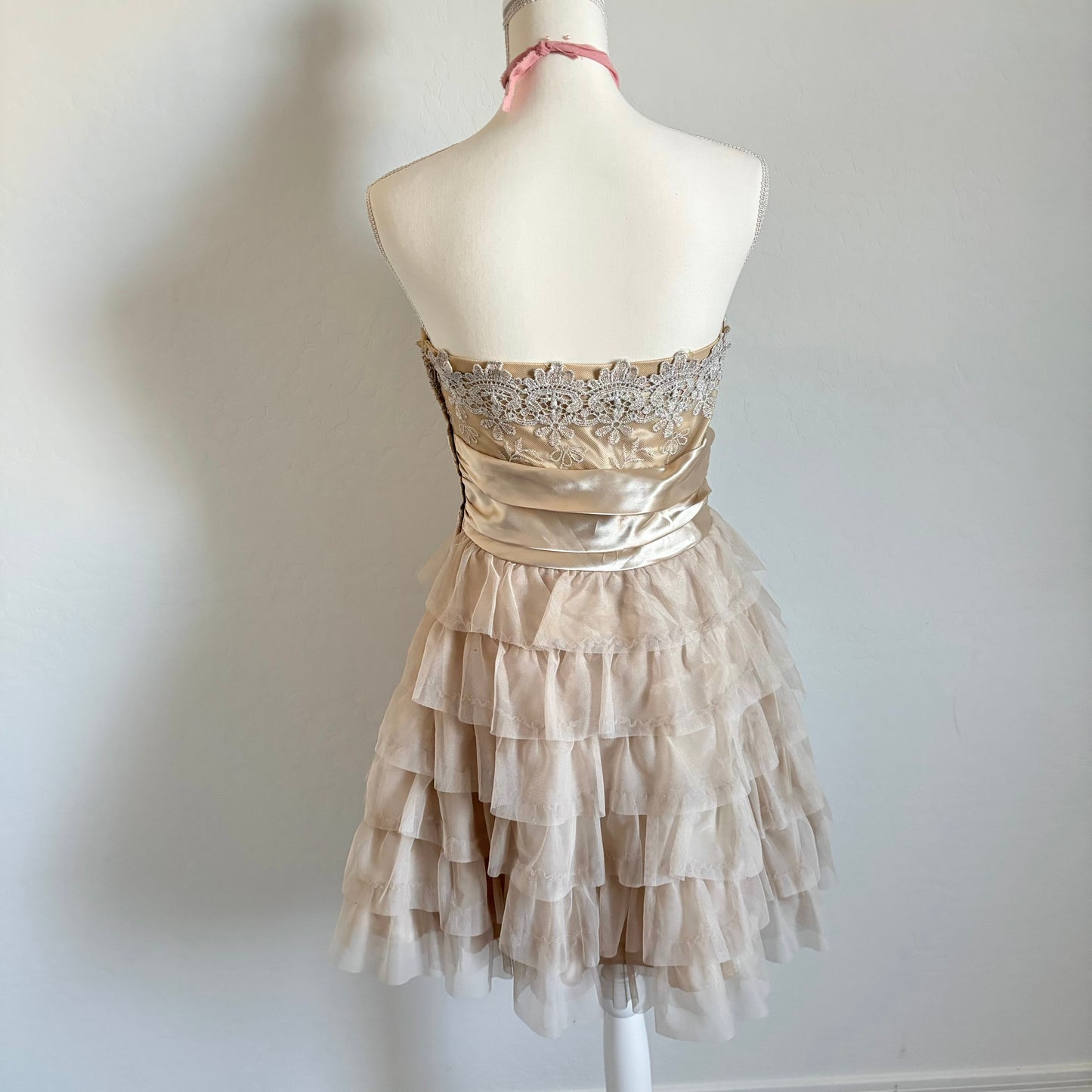 Vintage Gold Tulle Mini Ruffle Dress (8)