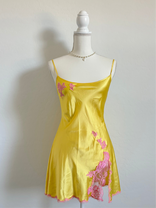 Victoria’s Secret Early 2000’s Silk Mini Slip Yellow Dress (Medium)