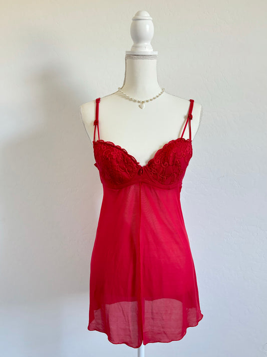 90’s Red Lingerie Mesh Mini Dress from Rampage (Medium)