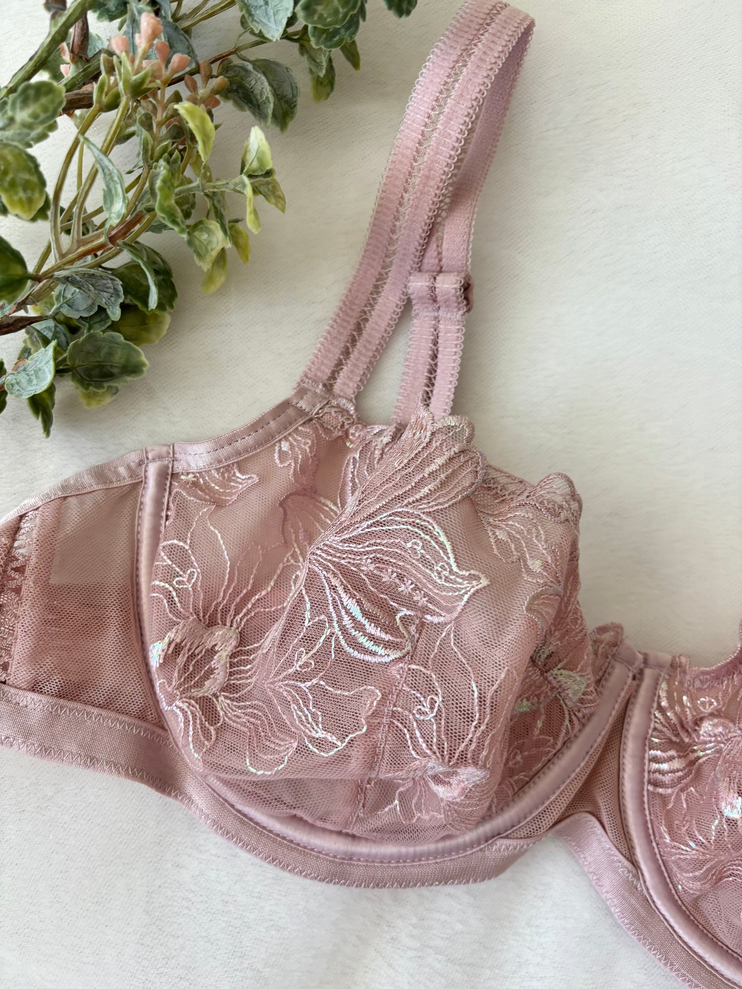 Fairy Pink Glitter Shimmery Floral Bra (36C)