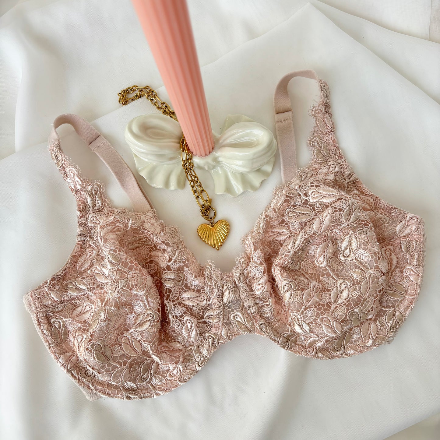 Vintage Embroidered Blush Bra (36D)