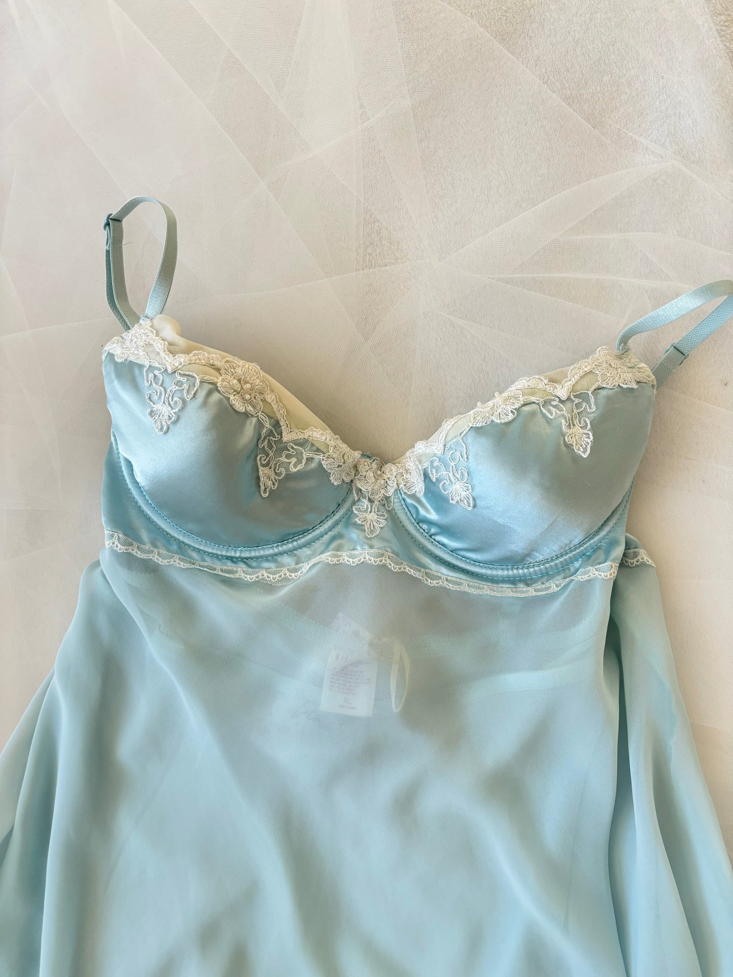 Vintage Aquamarine Babydoll Sheer Lingerie Dress (Extra Large)