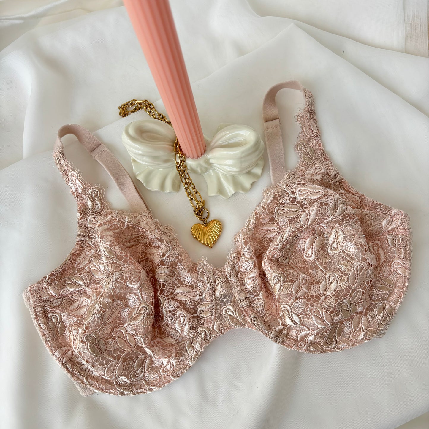 Vintage Embroidered Blush Bra (36D)