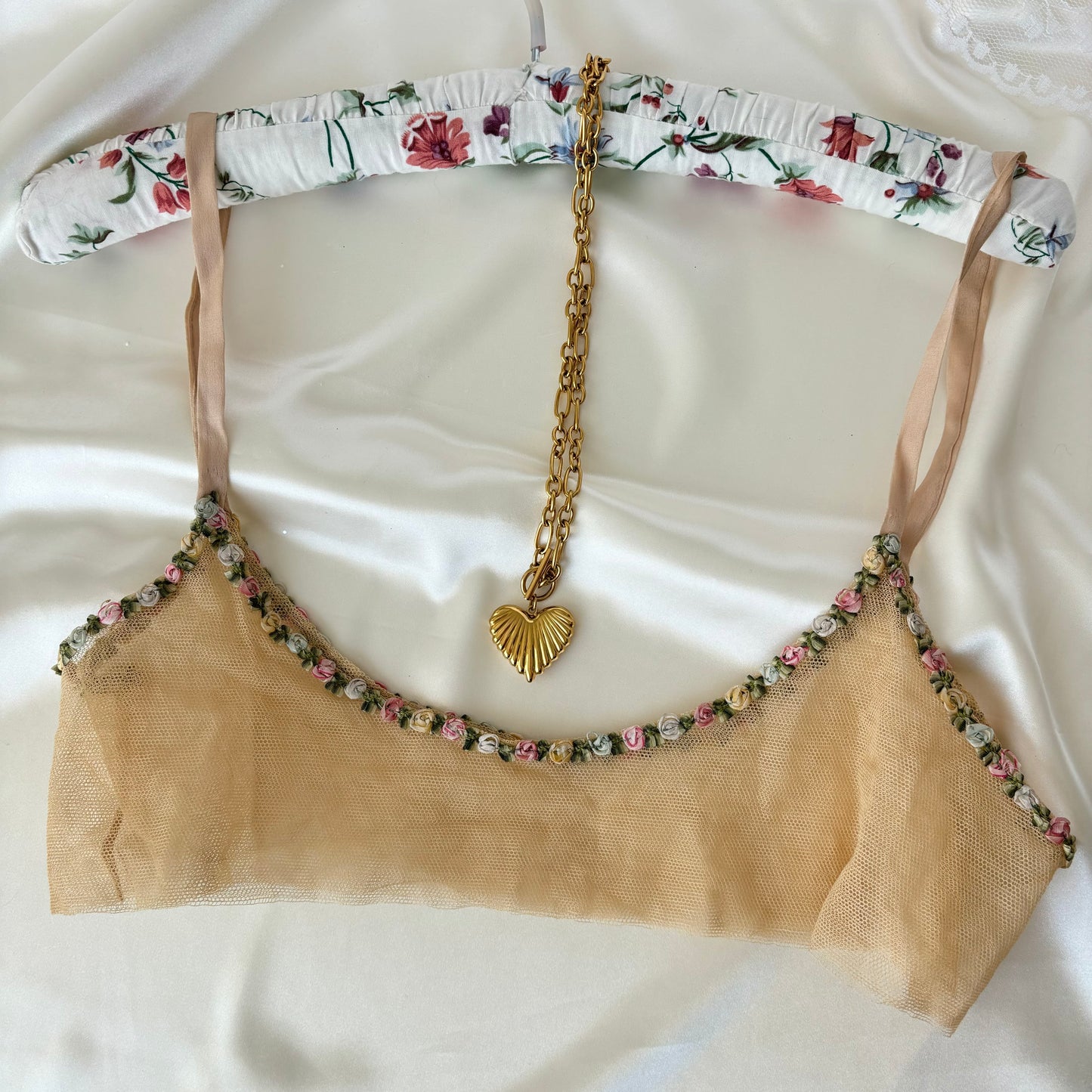 Antique Mesh Floral Embroidered Bralette (S)