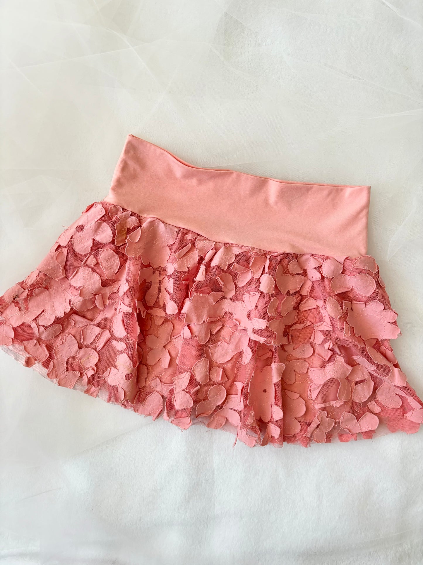 Vintage Floral Stretchy Mini Peach Skirt (Small)