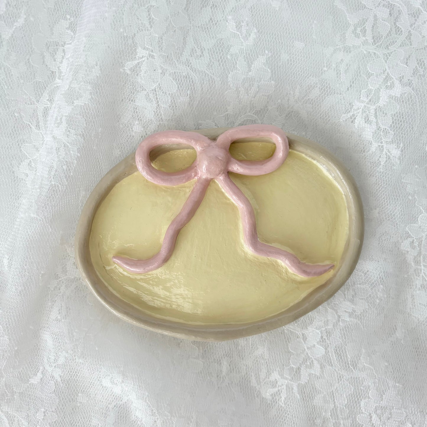 Pink Bow Clay Trinket Dish