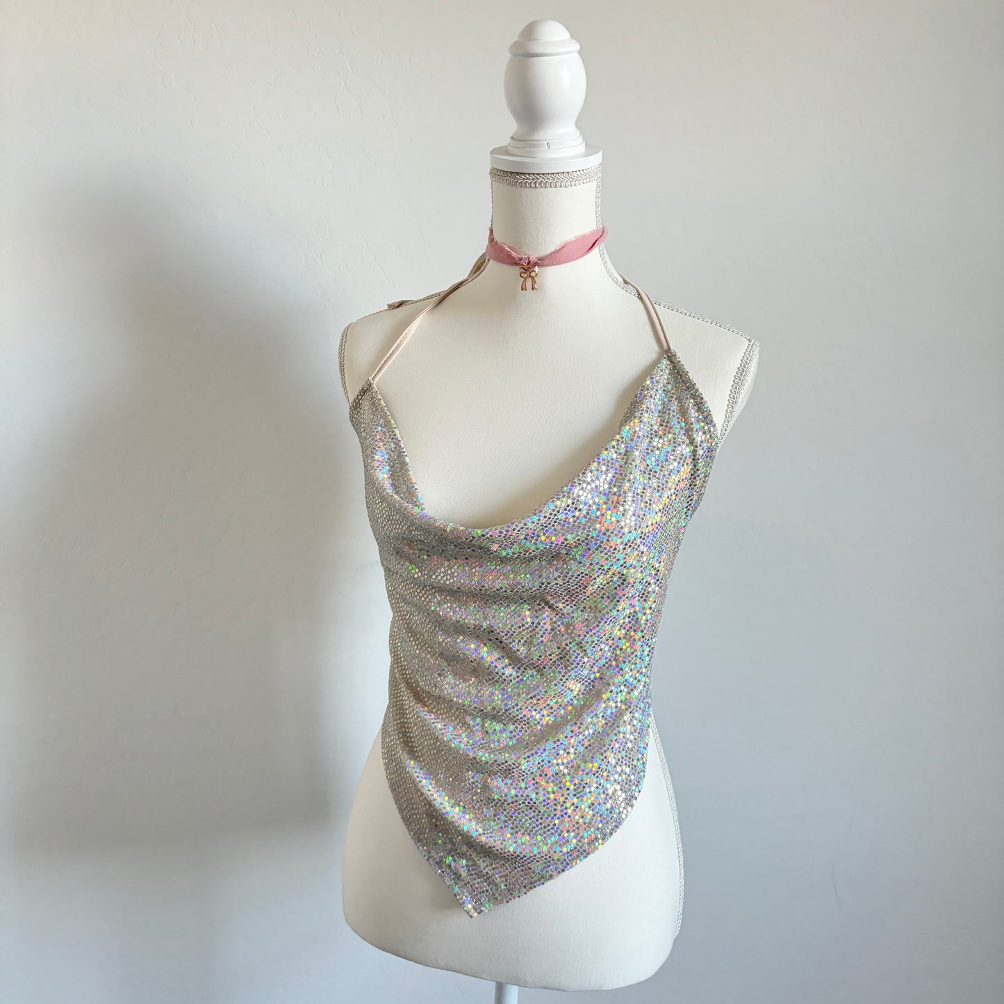 Shimmer Halter 90’s Backless Top (Small)