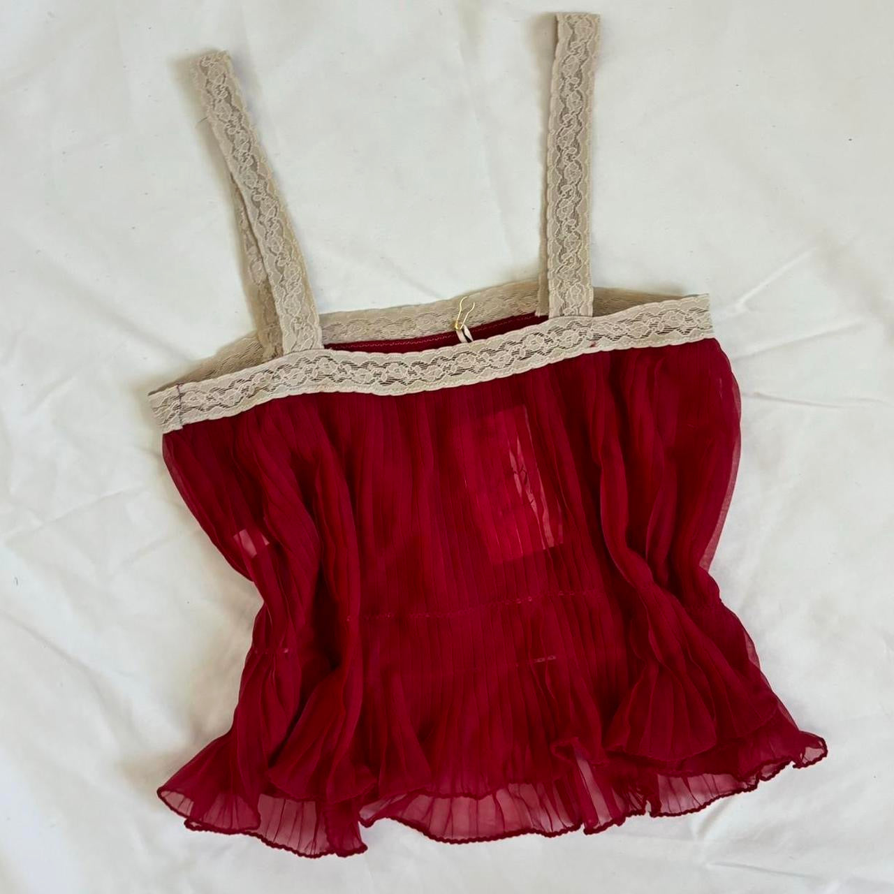 Vintage 60’s Prairie Pleated Camisole Red Velvet Top (Medium)