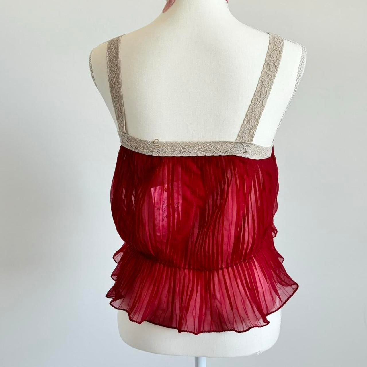 Vintage 60’s Prairie Pleated Camisole Red Velvet Top (Medium)