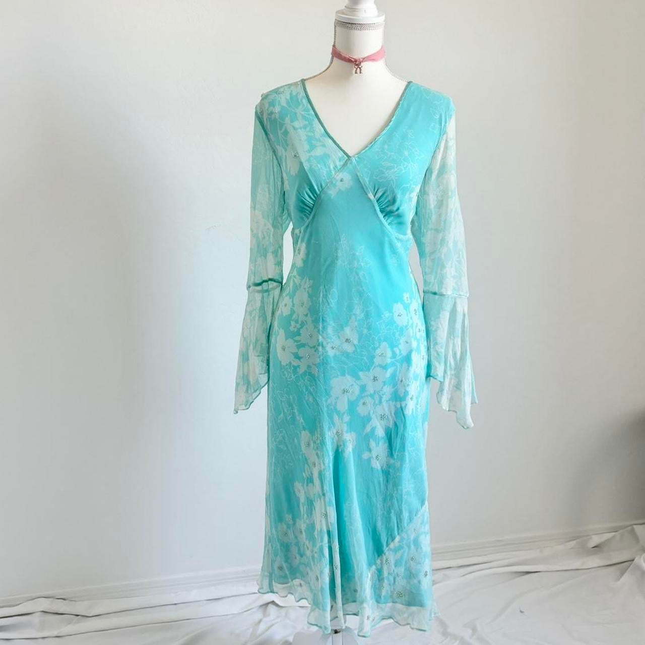 Vintage 90’s Silk Fairy Floral Aqua Dress (Extra Large)