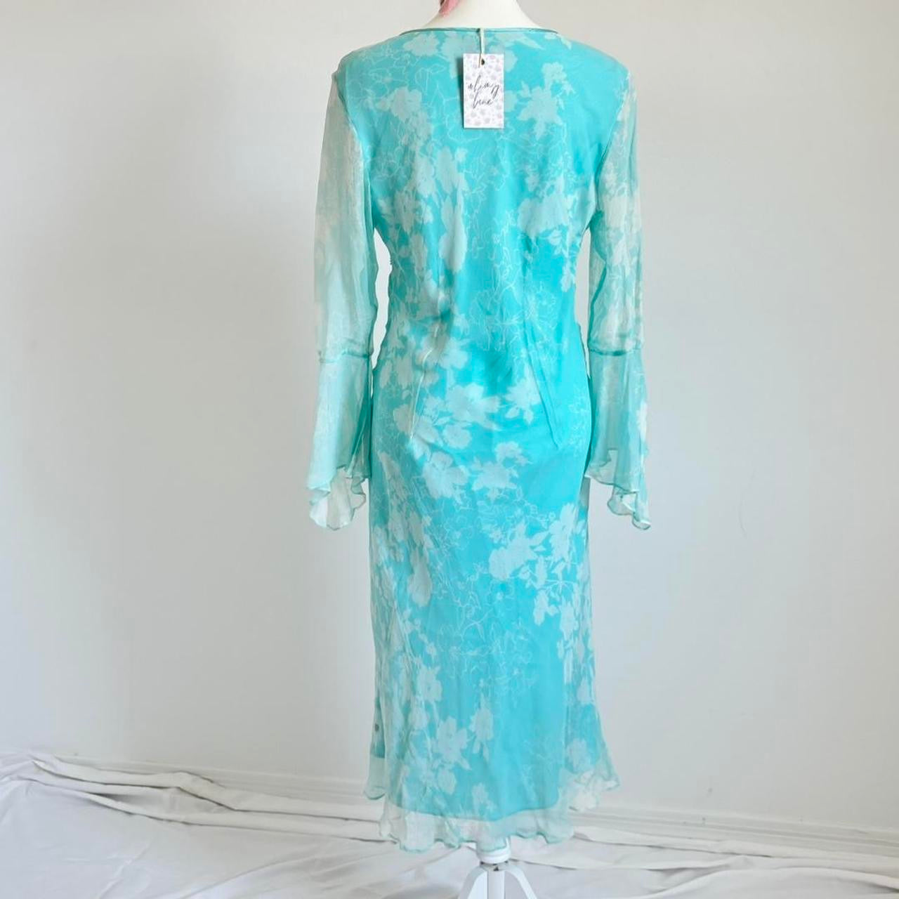 Vintage 90’s Silk Fairy Floral Aqua Dress (Extra Large)