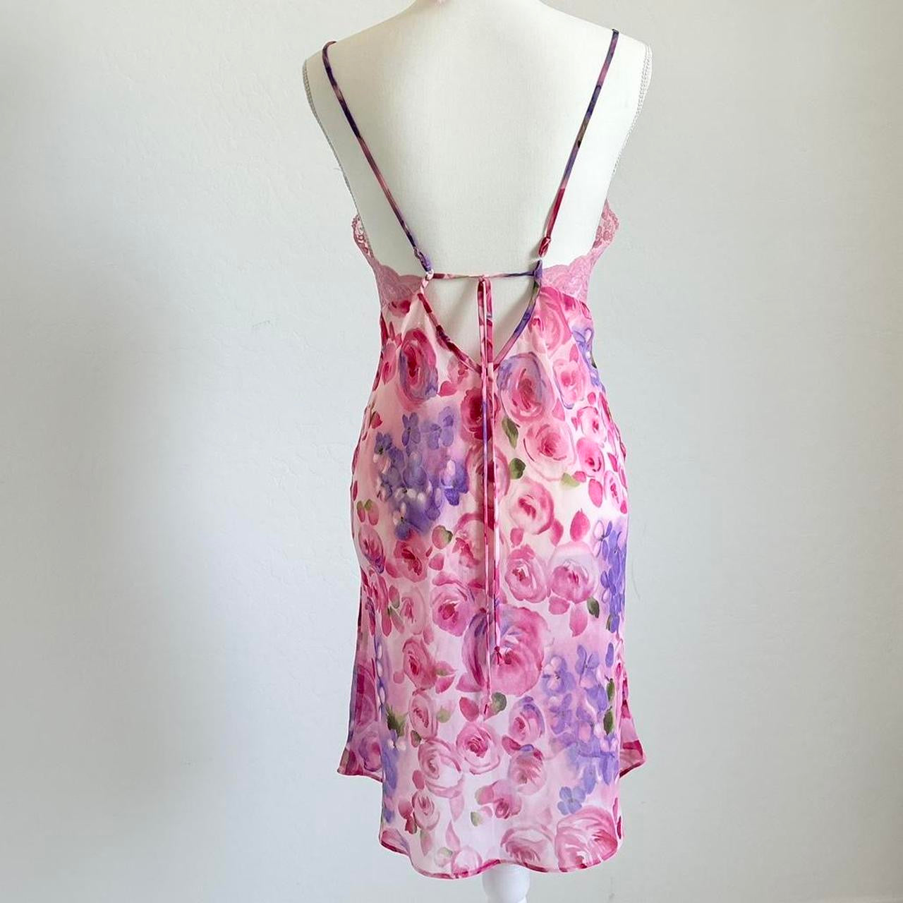 Vintage 90’s Floral Lingerie Rose Pastel Chiffon Dress (Medium)