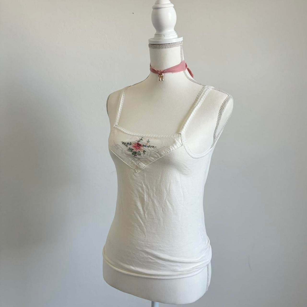 Vintage 1970’s Prairie Rare Embroidered Camisole Cream Top (Small)