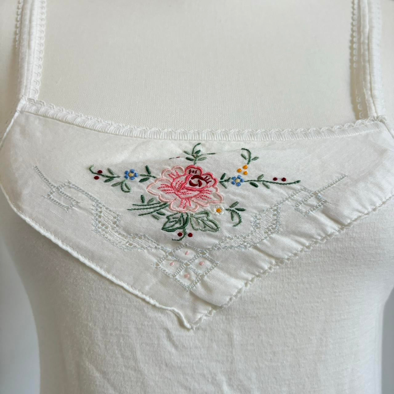 Vintage 1970’s Prairie Rare Embroidered Camisole Cream Top (Small)